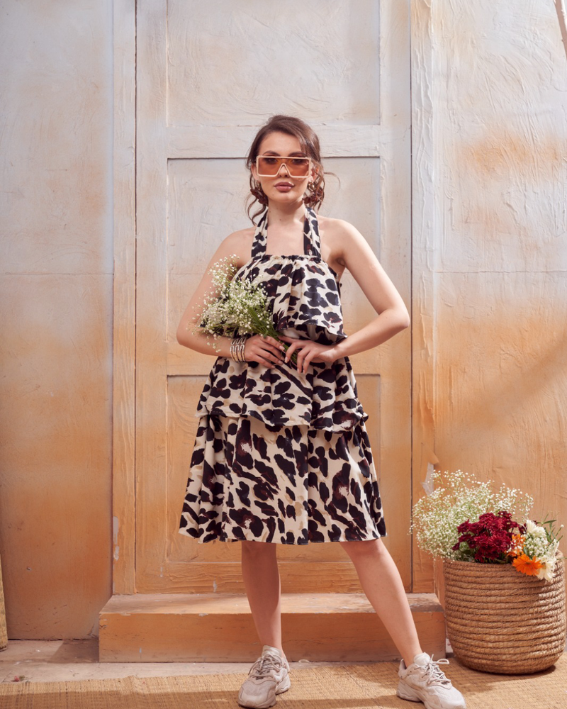 Black Animal Print Cold-Shoulder Mini Dress – Kyroclothing